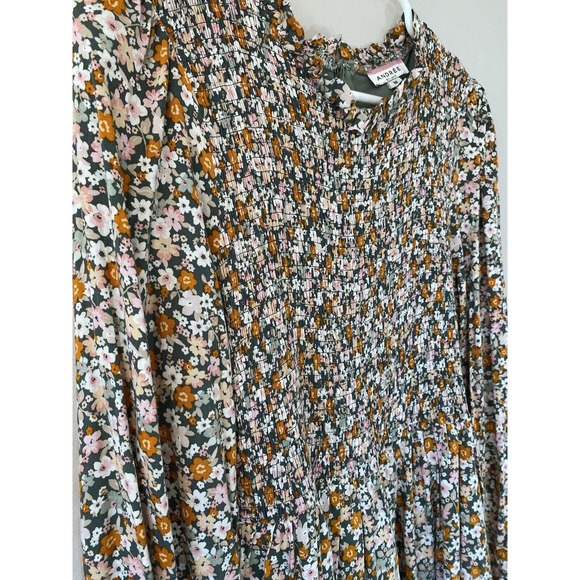 Andree by Unit Floral Long Sleeve Fit & Flare Dress Smocked MEDIUM Bohemian Boho - Picture 3 of 11